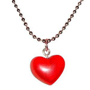 Red Candy Hearts Charm Silver Long Necklace Heart Pendant Choker Valentines Day